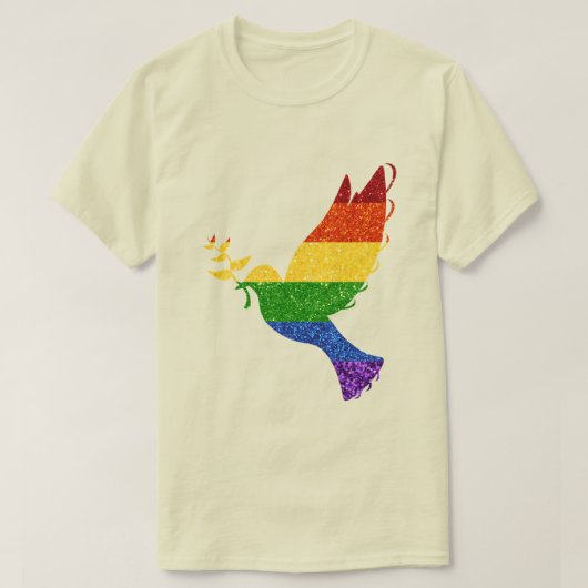 LGBT Rainbow Pride Glitter Peace Dove T-shirt (Design voorkant)