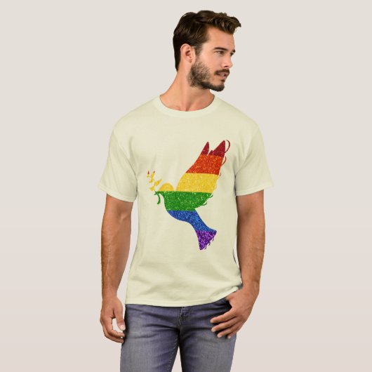 LGBT Rainbow Pride Glitter Peace Dove T-shirt (Voorkant volledig)
