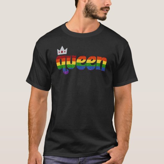 LGBT Rainbow Pride Glitter Queen T-shirt (Voorkant)