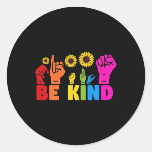 LGBT Rainbow Pride Maand ASL Be Kind Hand Teken L Ronde Sticker