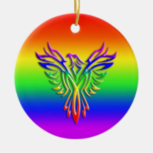LGBT Rainbow Pride Phoenix Rising, met reliëfdruk Keramisch Ornament