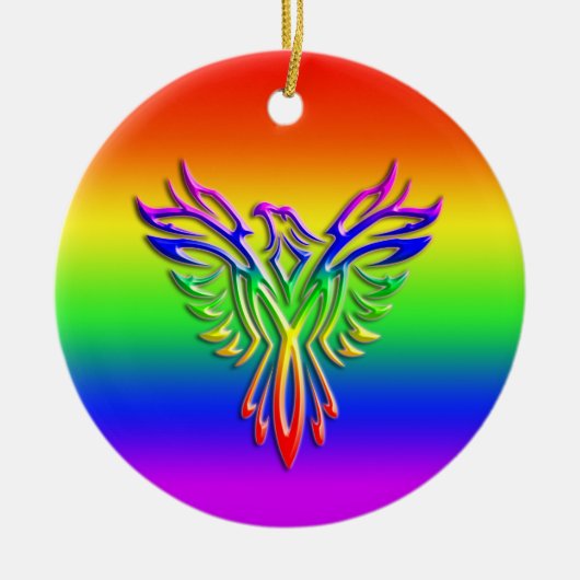 LGBT Rainbow Pride Phoenix Rising, met reliëfdruk Keramisch Ornament (Voorkant)