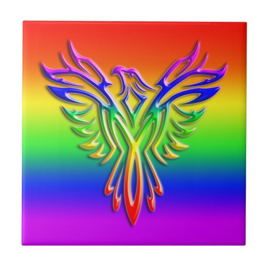 LGBT Rainbow Pride Phoenix Rising, met reliëfdruk Tegeltje (Voorkant)