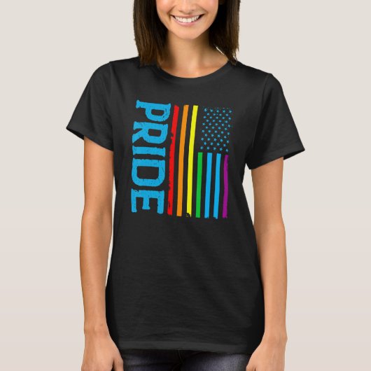 LGBT Rainbow Pride US American Flag Patriotic Coup T-shirt (Voorkant)