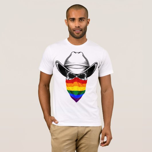 Lgbt Rainbow Skull Cowboy T-shirt (Voorkant volledig)