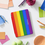 LGBT Rainbow Stripes Gay Lesbian Pride Monogrammed iPad Pro Cover<br><div class="desc">Creëer uw eigen aangepaste, gepersonaliseerde, unieke, elegante, elegante, stijlvolle, stijlvolle, stijlvolle, faux gouden monogram / initialen, monogrammed, cool, modern, levendig, LGBT gay pride regenboogvlagkleuren, kleurrijk geometrisch streekpatroon, magnetische iPad slimme cover die in meerdere stand wordt gevouwen en grijze microfiber binnenin biedt die uw scherm beschermt, en de functie 'Wake /...</div>