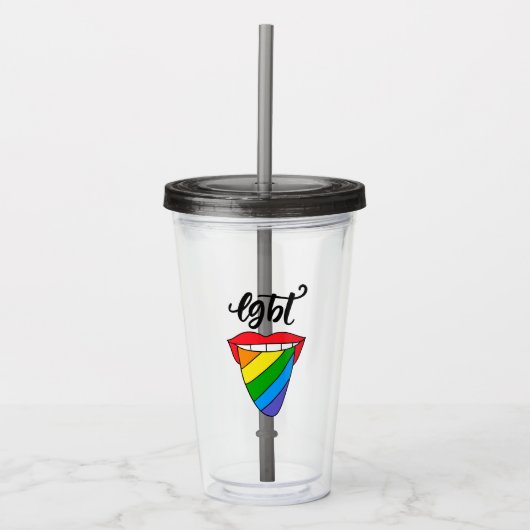 LGBT Rainbow Tongue Acryl Drinkbeker (Voorkant)
