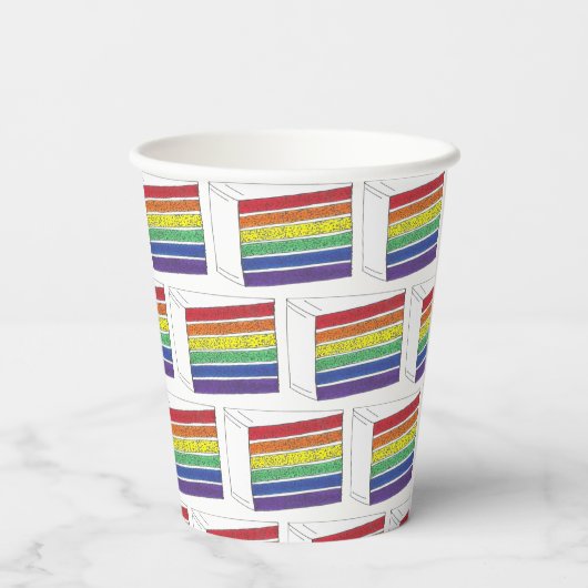 LGBT Rainbow Weddenlaag Cake Slice Gay Pride Papieren Bekers (Achterkant)