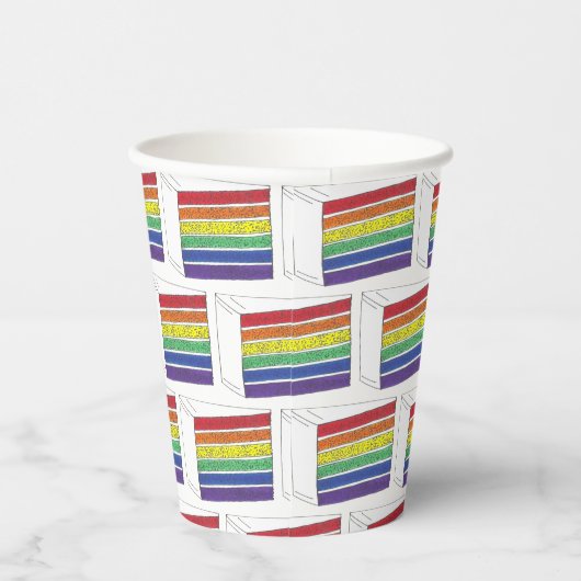 LGBT Rainbow Weddenlaag Cake Slice Gay Pride Papieren Bekers (Rechts)