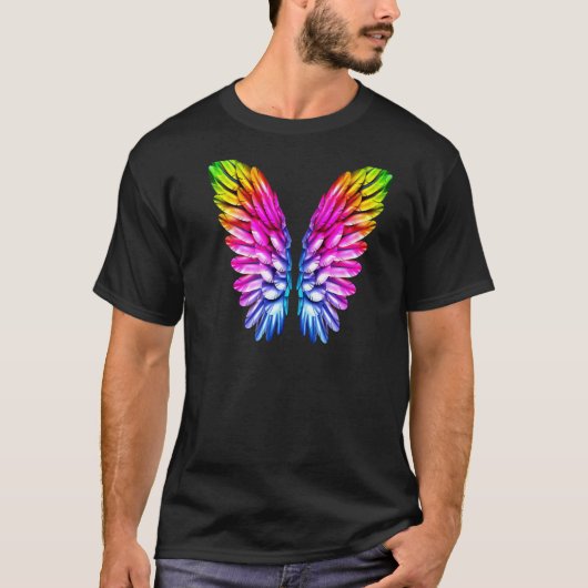 LGBT Rainbow Wings kleurde Angel Lesbian en Gay P T-shirt (Voorkant)
