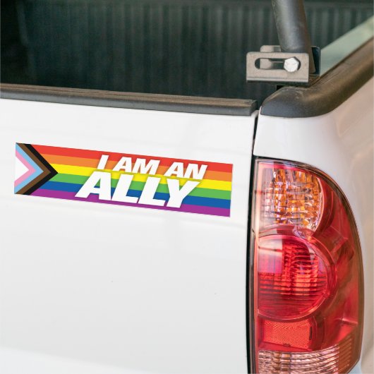 LGBT recht - Ally Inclusive Progress Pride Flag Bumpersticker (Op Truck)