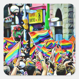 LGBT-regenboog en Amerikaanse vlaggen protestkrake Vierkante Sticker