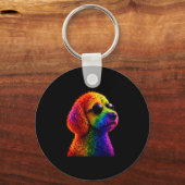 Lgbt regenboog goldendoodle met zonnebril homo sleutelhanger (Voorkant)