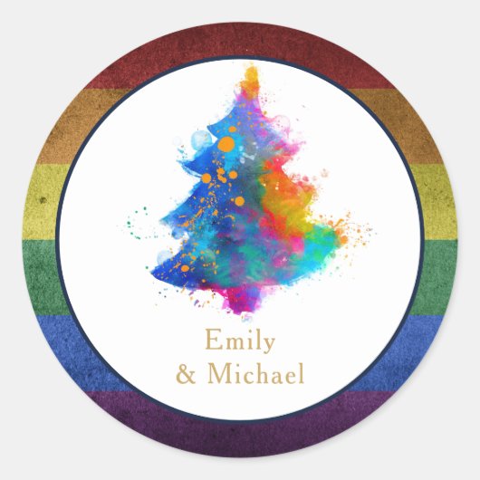 LGBT Regenboog Kerstboom Evenement Persoonlijk Ronde Sticker (Voorkant)