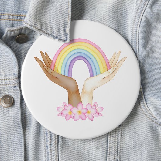 LGBT-regenboog op handen Ronde Button 6,0 Cm (In situ)