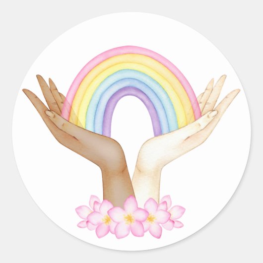 LGBT-regenboog op handen Ronde Sticker (Voorkant)