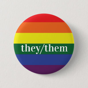 LGBT Regenboog Pride Vlag Pronoun Knop They/Them Ronde Button 5,7 Cm