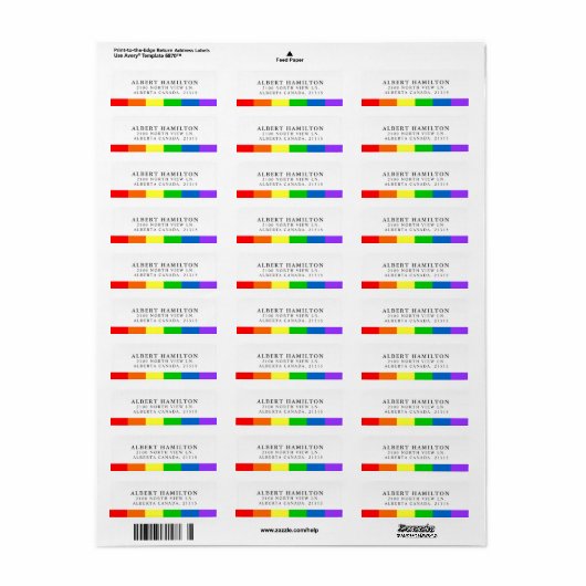 LGBT Regenboog Vlag Streep | Retouradres Etiket (Full Sheet)