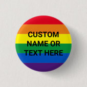 Lgbt-regenboogpride vlag op maat zwarte tekst ronde button 3,2 cm (Voorkant)