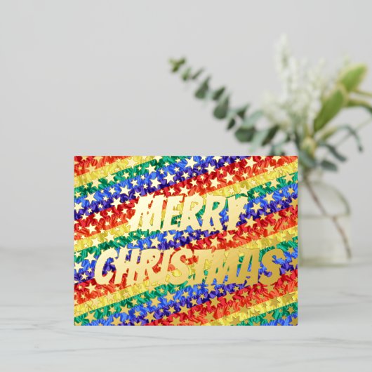 LGBT-regenboogvlaggen Merry Kersttypografie Folie Feestdagen Briefkaart (Staand Voorkant)