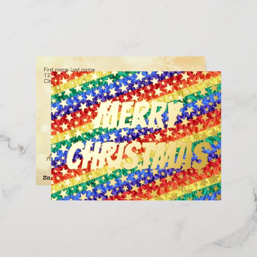 LGBT-regenboogvlaggen Merry Kersttypografie Folie Feestdagen Briefkaart (Voorkant / Achterkant)