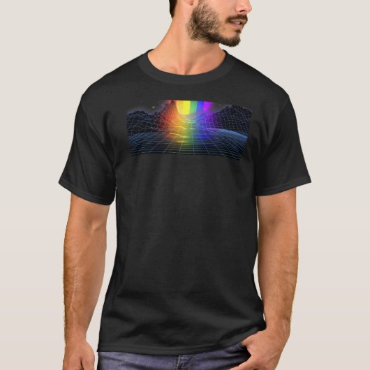 Lgbt Retro Wave Sunset Back Print 80s 90s Rainbow T-shirt (Voorkant)