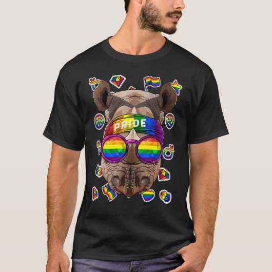 LGBT Rhino Gay Pride Maand Dier Regenboog Lesbisch T-shirt (Voorkant)