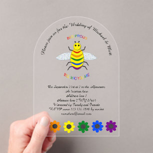 LGBT rode regenboogbijen en bloemen bruiloft Acryl Uitnodigingen