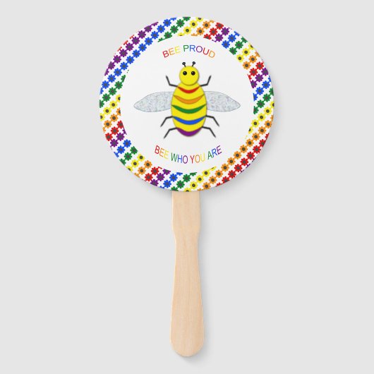 LGBT rode regenboogbijen en bloemen bruiloft Handwaaier (Voorkant)