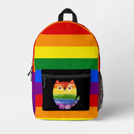 LGBT Schattigee kat Monogram Rainbow Pride Bedrukte Rugzak (Voorkant)