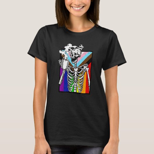 Lgbt Skeleton Drink Coffee Gay Transger Lgbtq Prid T-shirt (Voorkant)