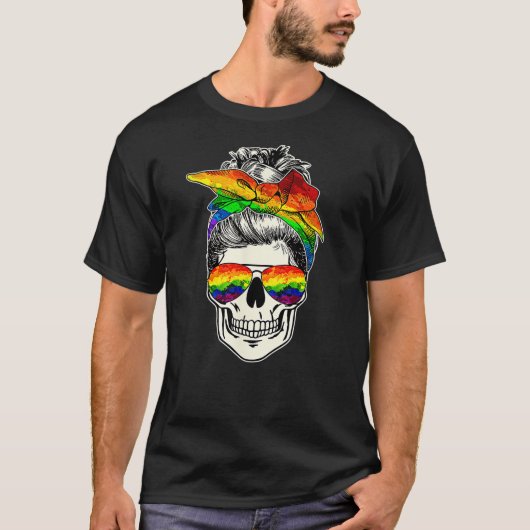 LGBT Skull Messine Bun Rainbow LGBTQ Gay Pride LGB T-shirt (Voorkant)
