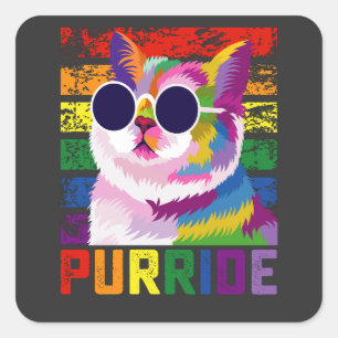 LGBT Tie Dye Pride Cat Purride Gay Rainbow Retro Vierkante Sticker
