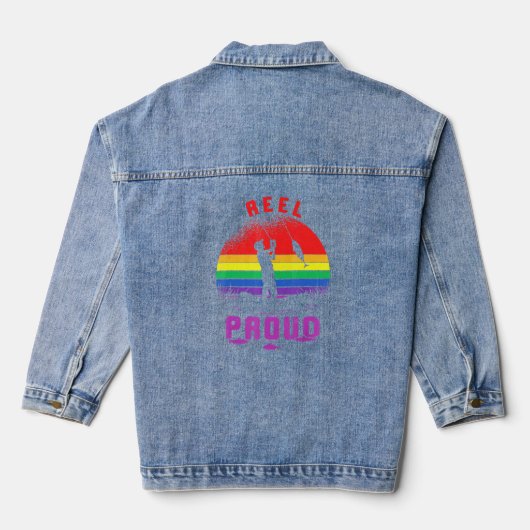 Lgbt Vist Reel Proud Gay Angler Retro Queer Pri Denim Jacket (Achterkant)