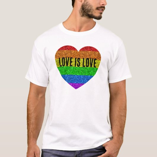 LGBT vlag levendige fonkeling hart liefde is liefd T-shirt (Voorkant)