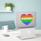 LGBT vlag levendige regenboog glitter hart Pride Sticker (Laptop op bureau)