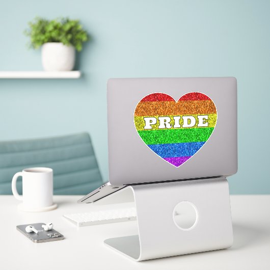 LGBT vlag levendige regenboog glitter hart Pride Sticker (Laptop op bureau)