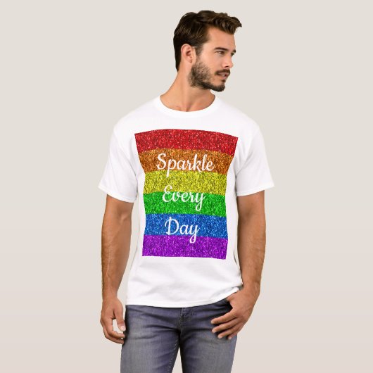 LGBT vlag levendige Sparkle elke dag past de tekst T-shirt (Voorkant volledig)