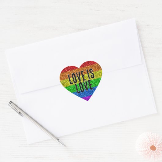 LGBT vlag levendige Sparkle Love tekst aanpassen Hart Sticker (Envelop)