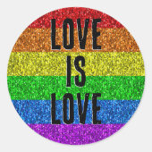 LGBT vlag levendige Sparkle Love tekst aanpassen Ronde Sticker (Voorkant)