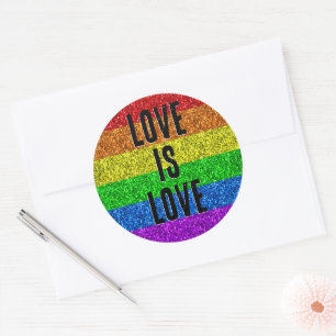 LGBT vlag levendige Sparkle Love tekst aanpassen Ronde Sticker