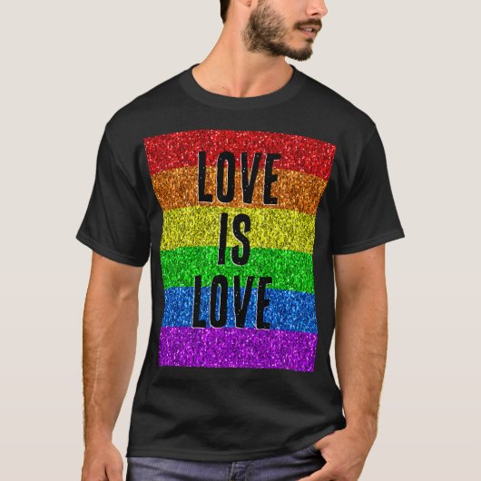 LGBT vlag levendige Sparkle Love tekst aanpassen T-shirt (Voorkant)