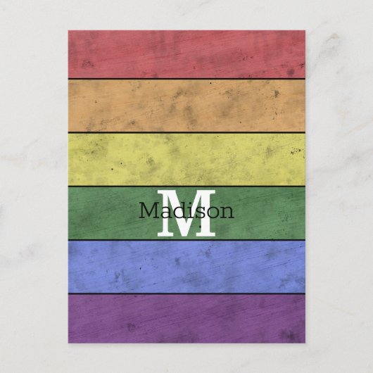  LGBT-vlag: ongeremde regenboogmonogram Briefkaart (Voorkant)