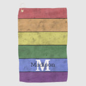 LGBT-vlag: ongeremde regenboogmonogram Golfhanddoek (Voorkant)