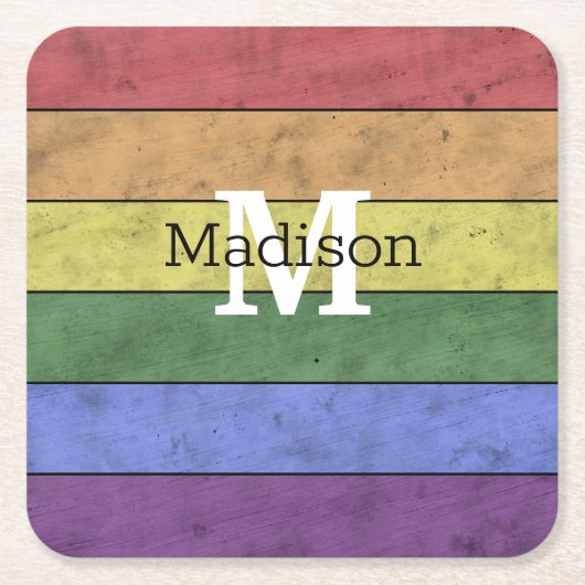  LGBT-vlag: ongeremde regenboogmonogram Kartonnen Onderzetters (Voorkant)