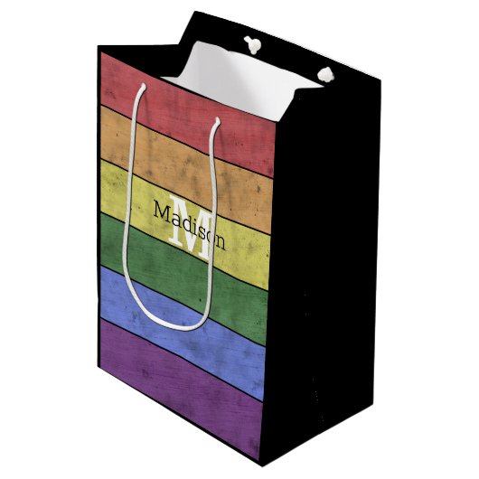  LGBT-vlag: ongeremde regenboogmonogram Medium Cadeauzakje (Voorkant Gekanteld)
