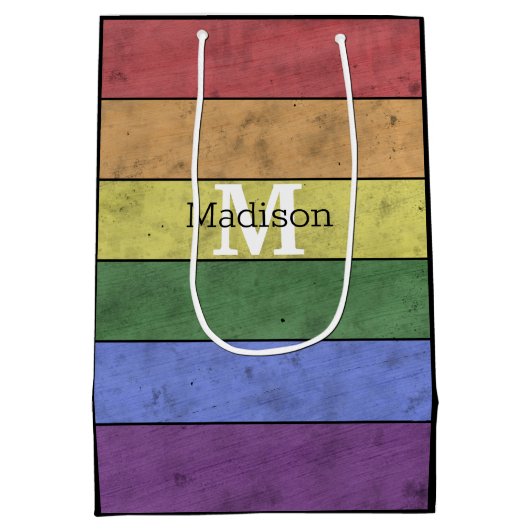 LGBT-vlag: ongeremde regenboogmonogram Medium Cadeauzakje (Achterkant)