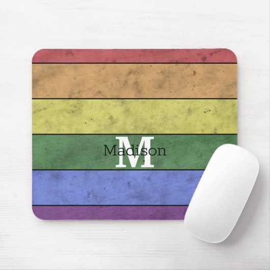 LGBT-vlag: ongeremde regenboogmonogram Muismat (Met muis)