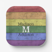 LGBT-vlag: ongeremde regenboogmonogram Papieren Bordje (Voorkant)