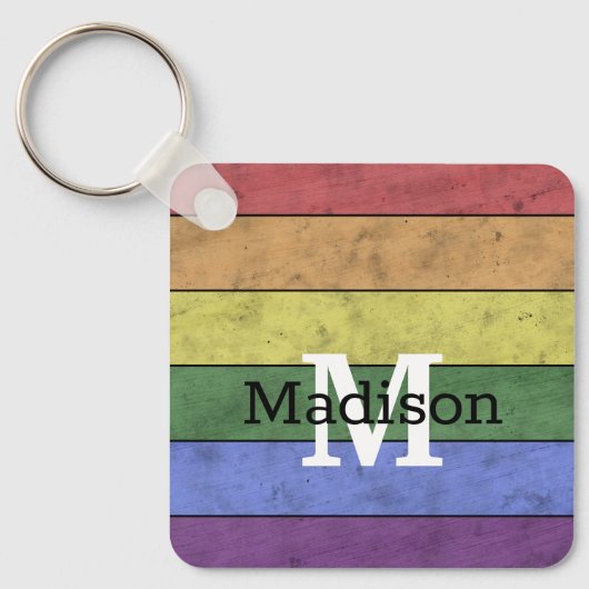  LGBT-vlag: ongeremde regenboogmonogram Sleutelhanger (Voorkant)
